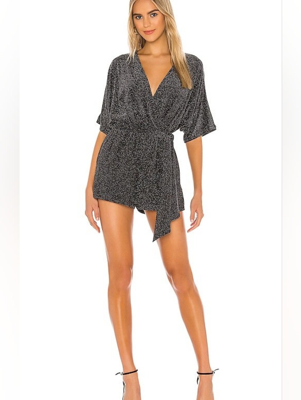 Lovers & Friends Nighttime Sky Romper Black Silver Sparkle XS